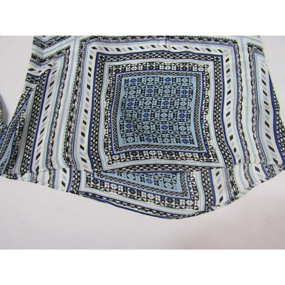 Parker Blue Geometric Silk Top sz XS Boho Hippie Y2K Cottaecore Peasant 90's - Picture 3 of 11